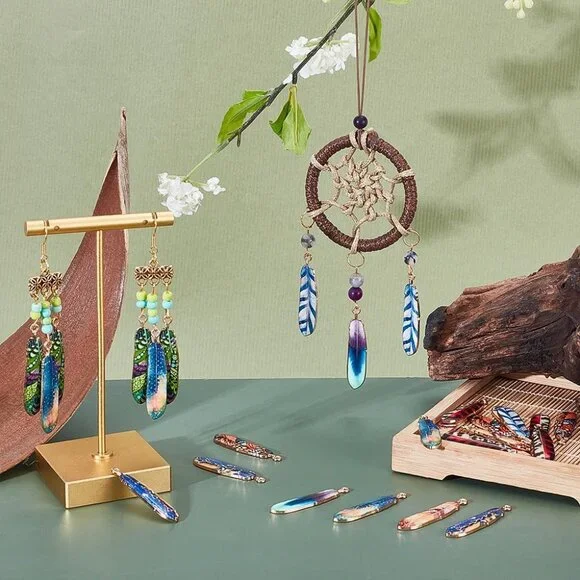 32Pcs Feather Charms, 8 Colors 1.5 inch Enamel Feather Pendants Native American - Picture 4 of 5